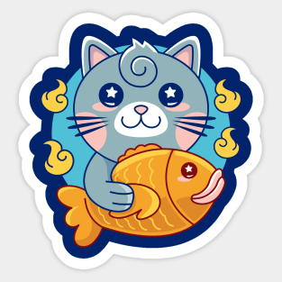 Cat and Taiyaki Kawaii Sticker